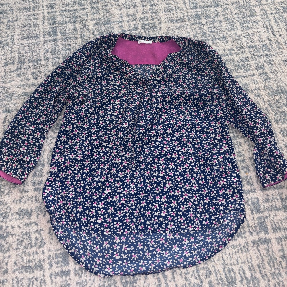 Dalia Navy and Pink Patterned Blouse
